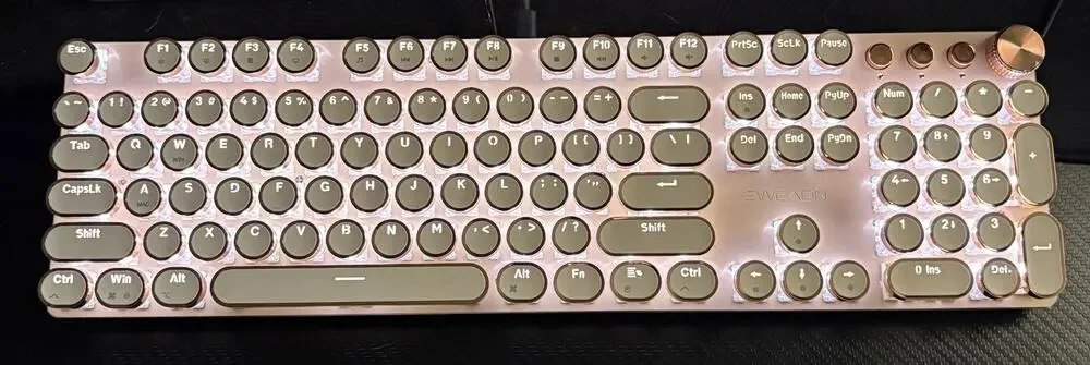 EWEADN V20 Rose Gold Mechanical Gaming Keyboard 104 Keys Round White Backlit